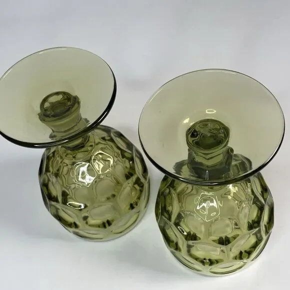 Vtg Lot 2 Imperial Glass Provincial Thumbprint Avocado Verde Green Goblets - Picture 4 of 5